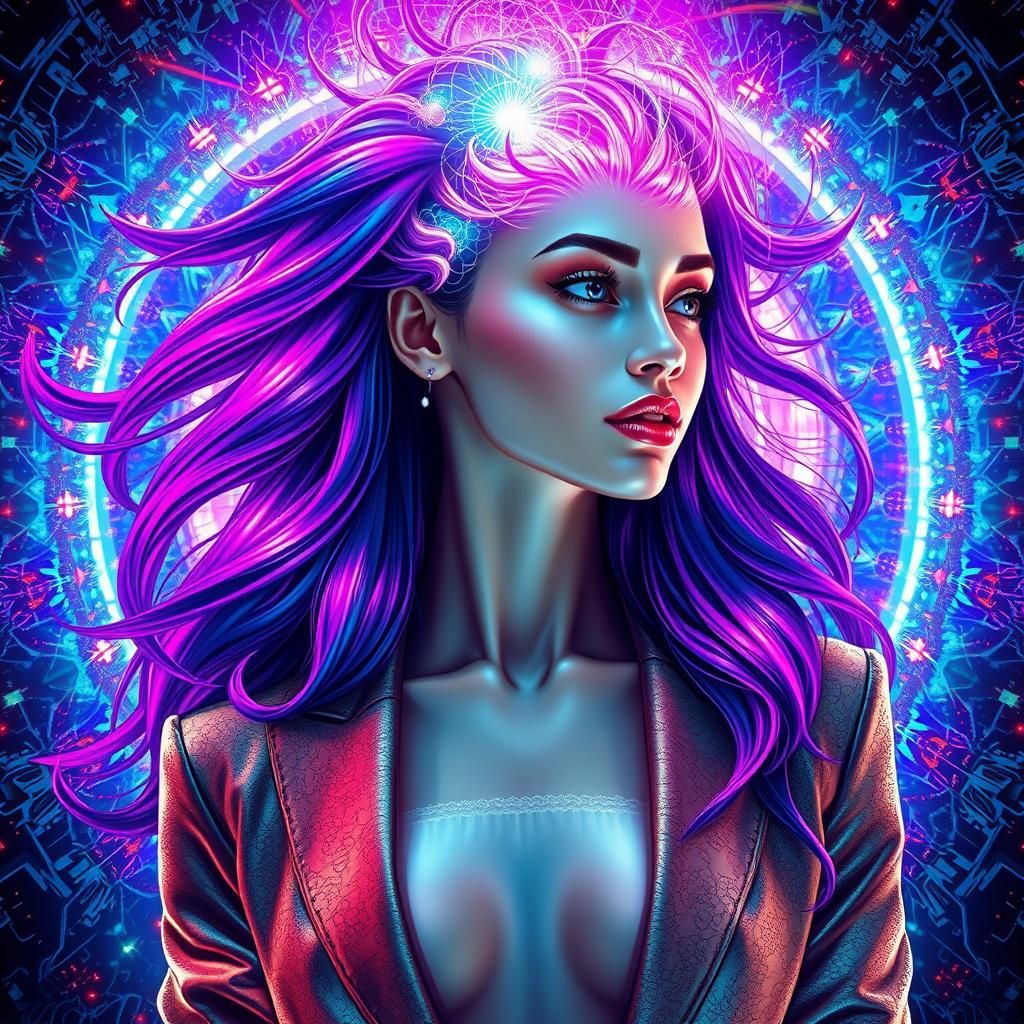 Surreal Woman Portrait with Glowing Brain Aura