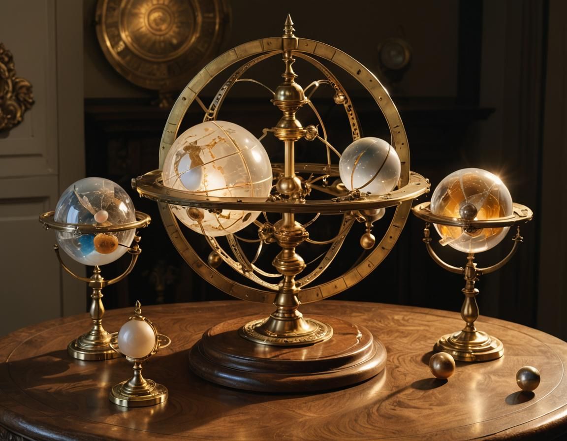 Baroque Orrery with Lit Frosted Sun