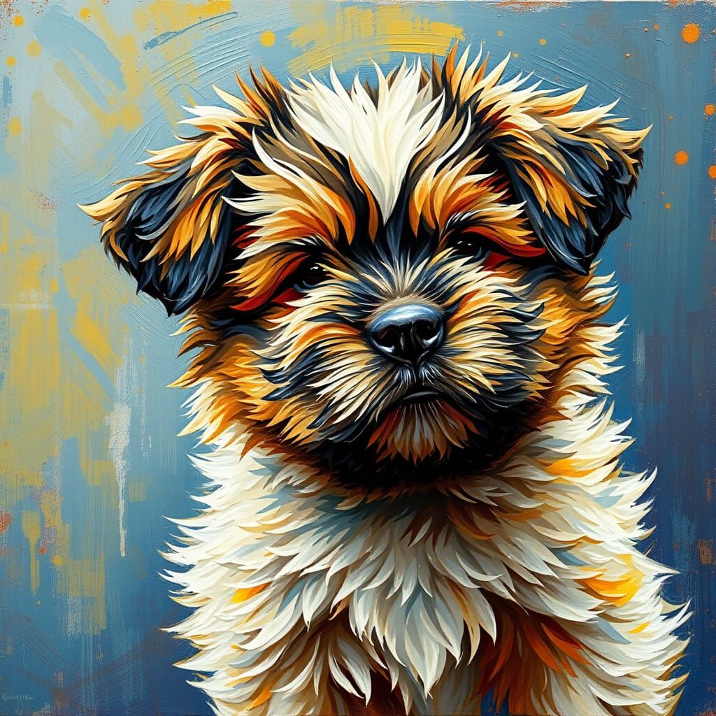 Fluffy Puppy Impasto Painting With Bold Brushstrokes