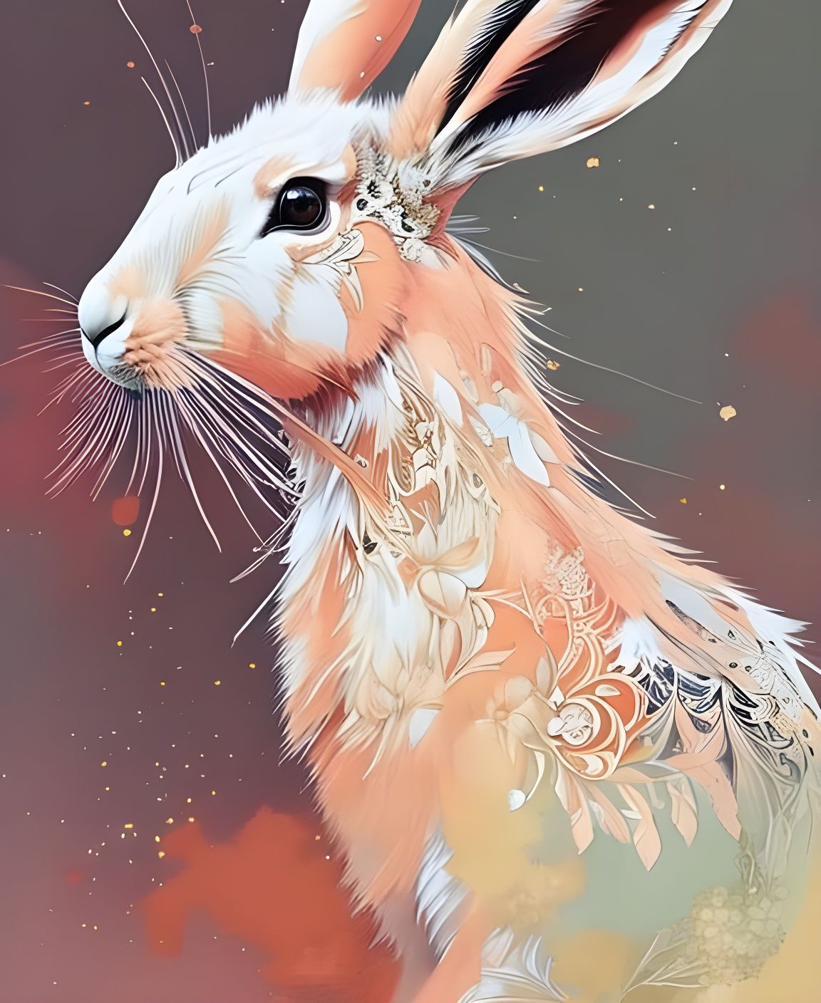Flowery Hare Portrait with Intricate Details