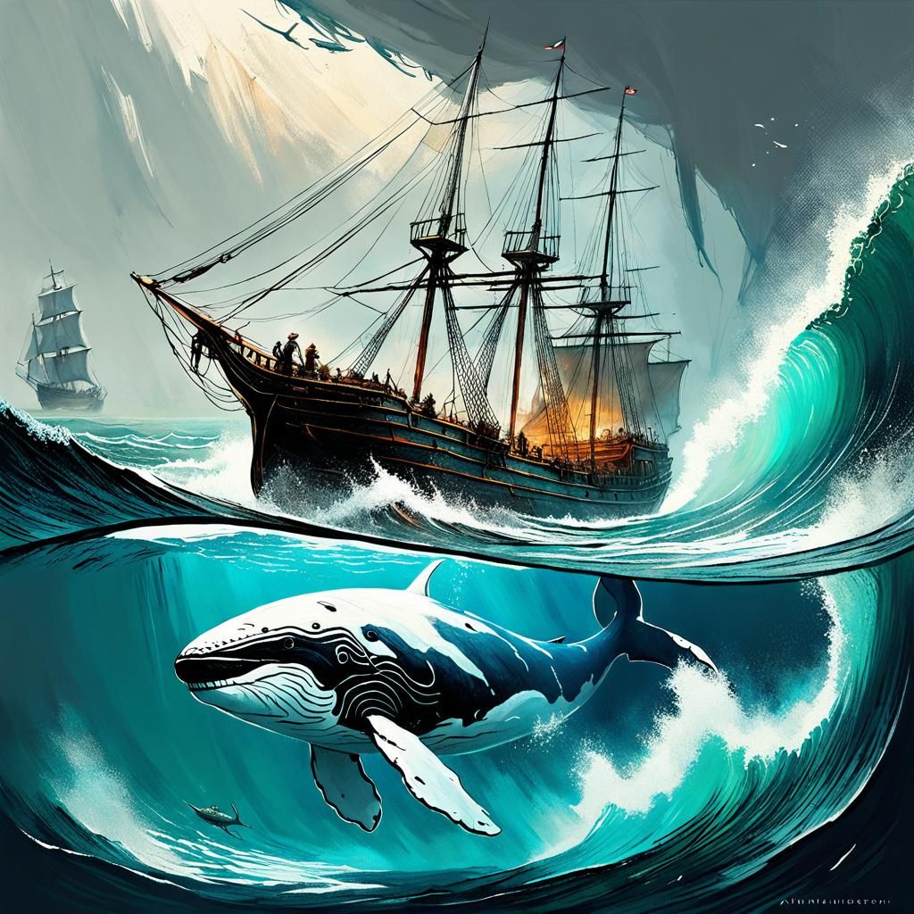 Whaling Ship and Whale Leap From Book