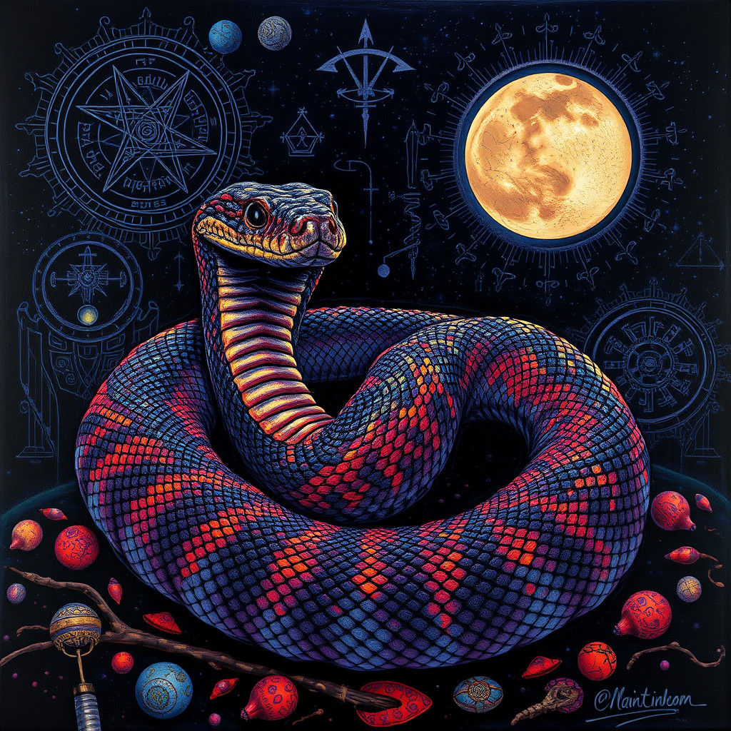 Coiled Rattlesnake in Art Deco Impasto Style