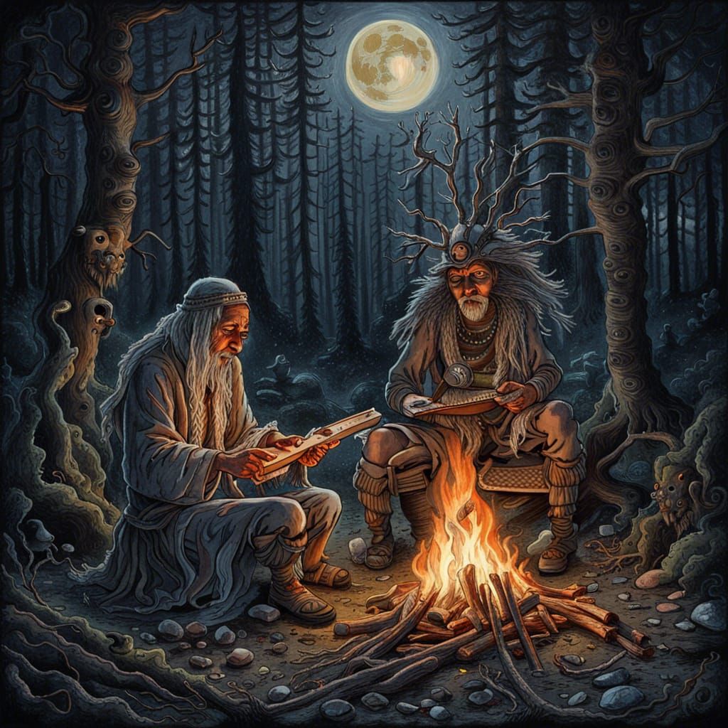 Finnish Shaman Plays Kantele by Bonfire