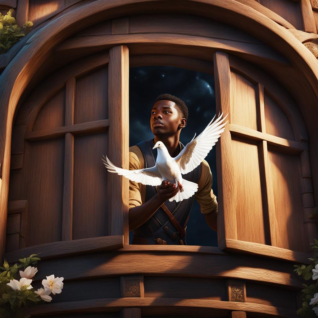 Young Man Releases Dove: Detailed Matte Painting