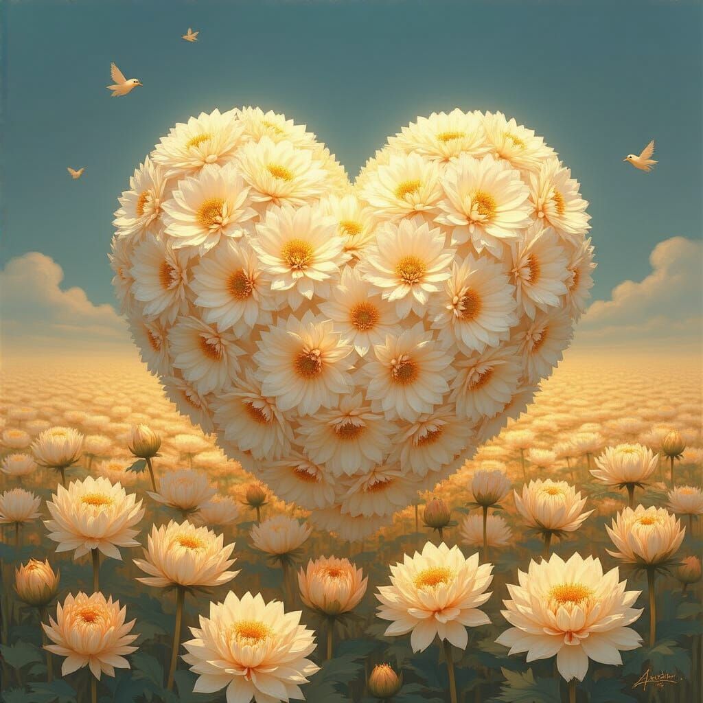 Chrysanthemum Heart in Art Nouveau Style