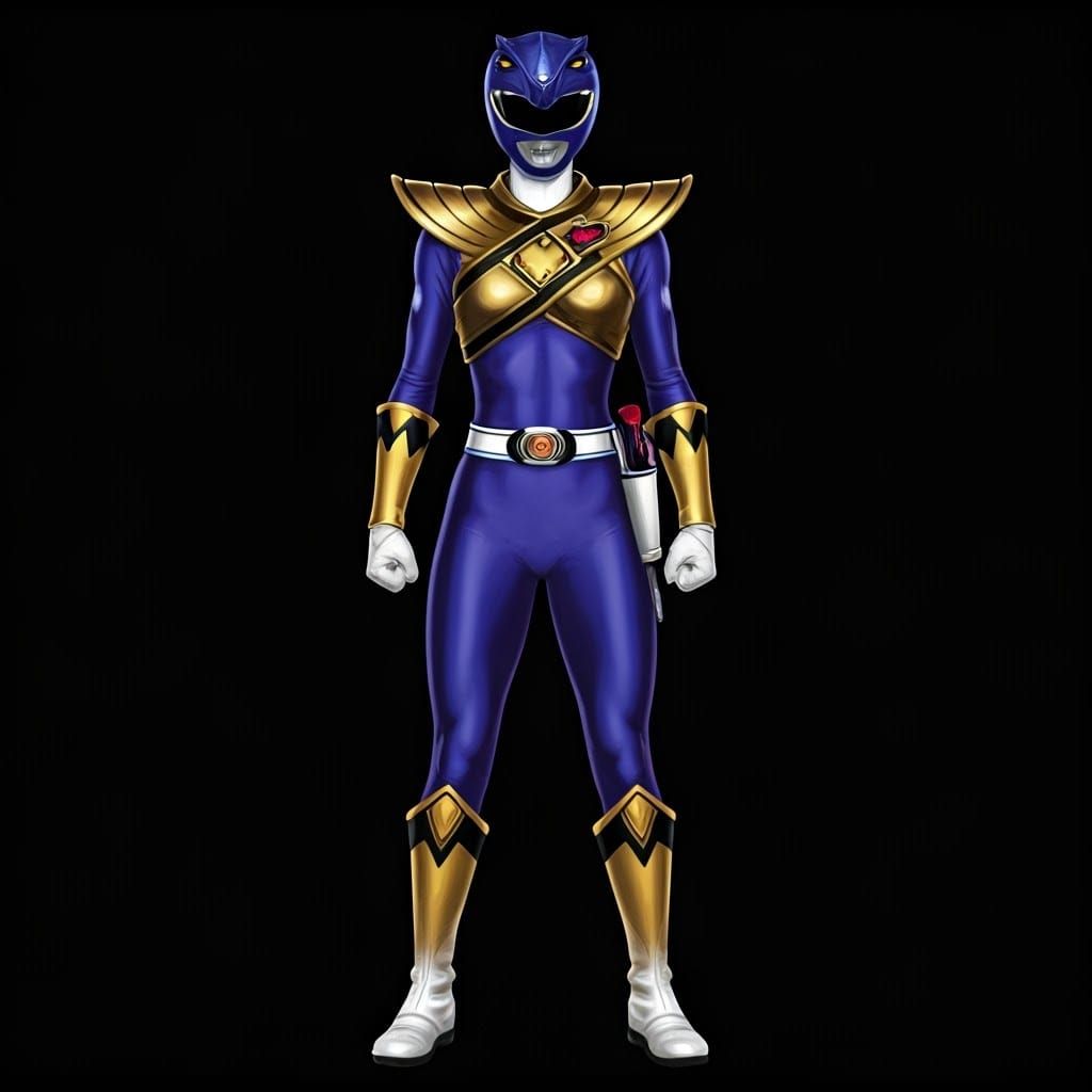 Female Indigo gold raven Power ranger standing in a relaxed ...