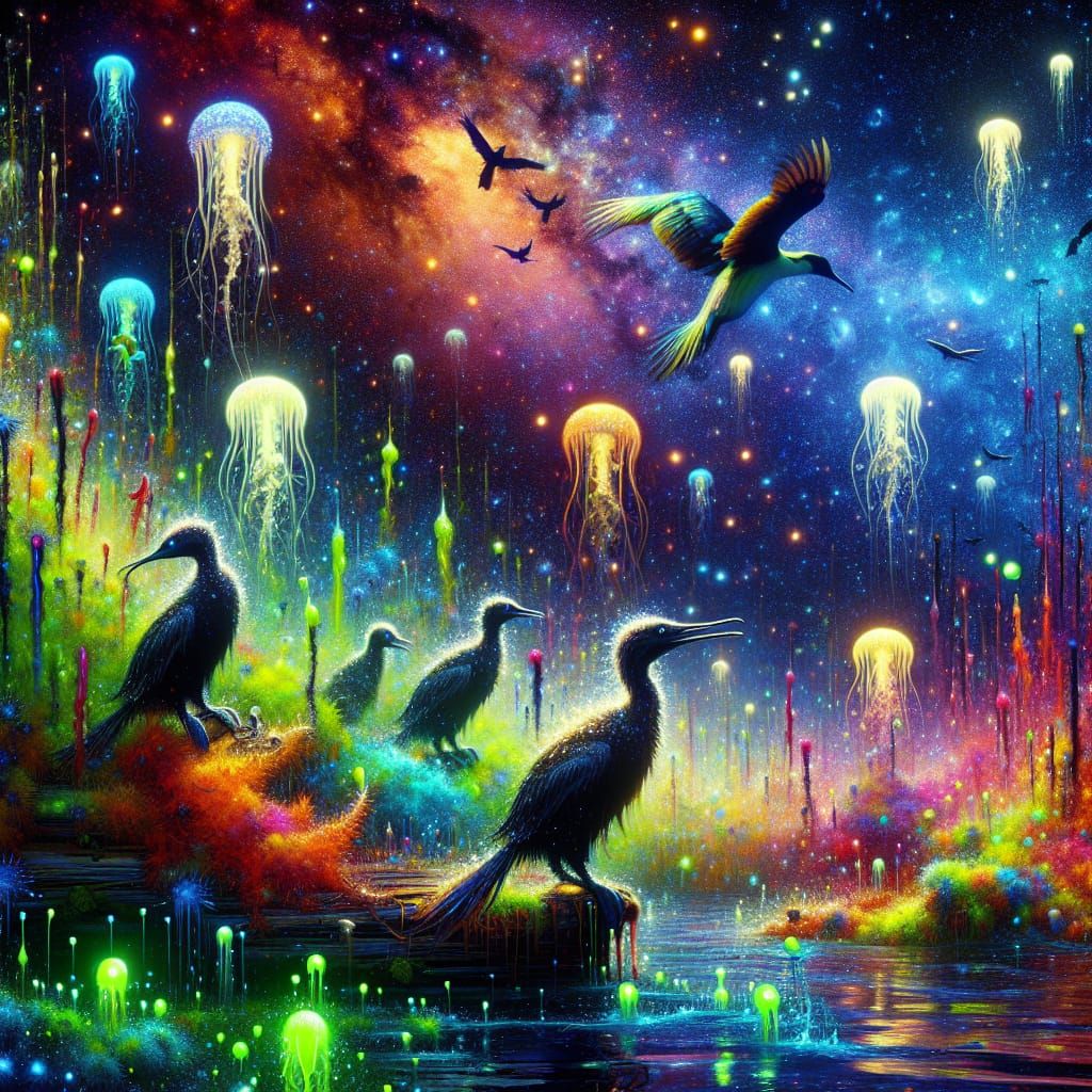 Bioluminescent Jellyfish Dance: Cosmic Art-Deco Underwater S...