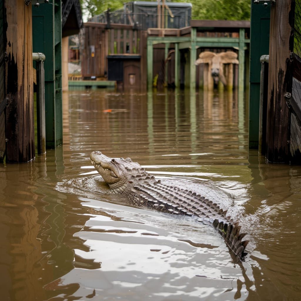 Crocodile Escapes Flooded London Zoo in Photo Realism