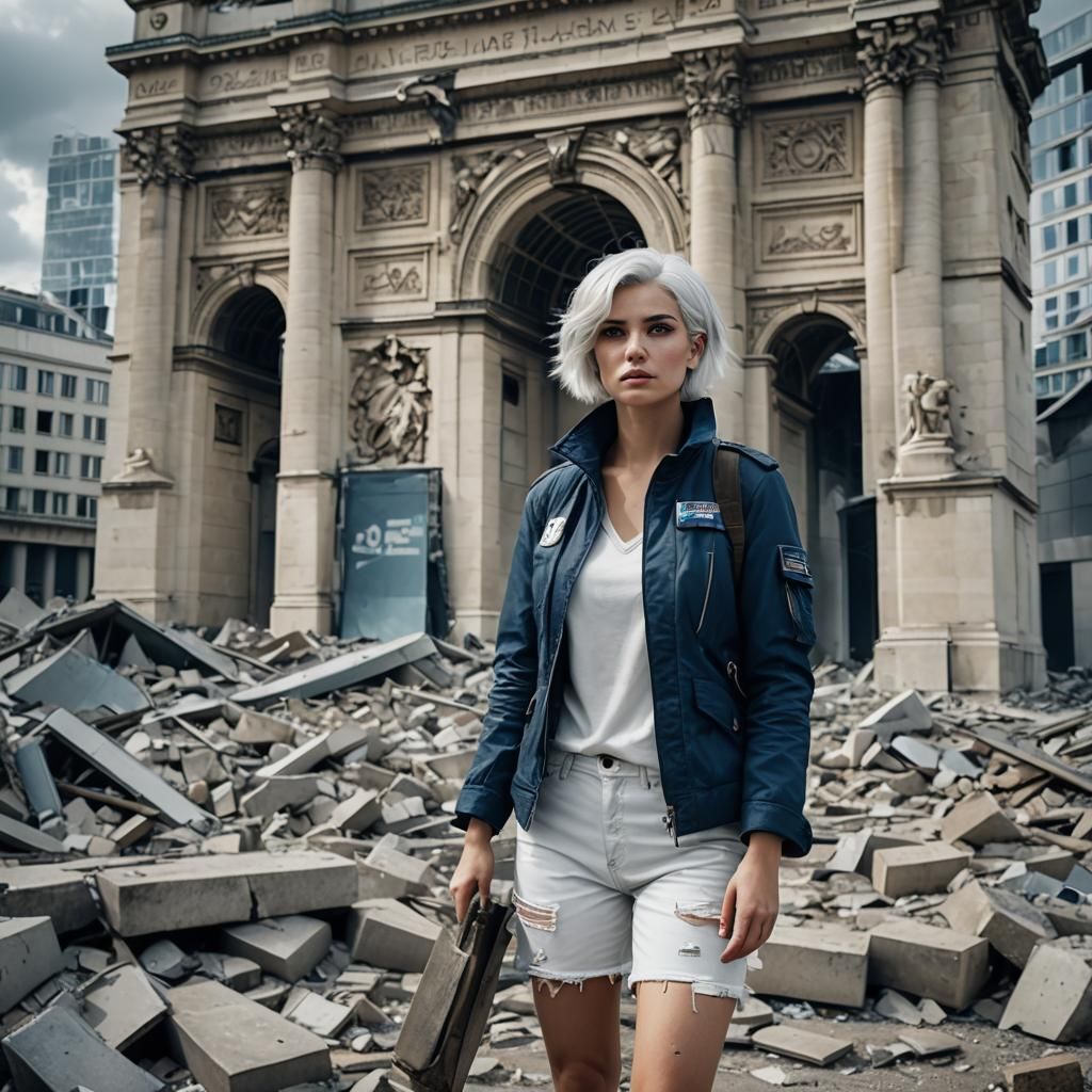 Dystopian Paris Ruins with Woman in Digital Art