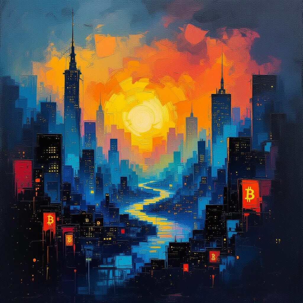 Abstract Cityscape with Hidden Digital Wealth