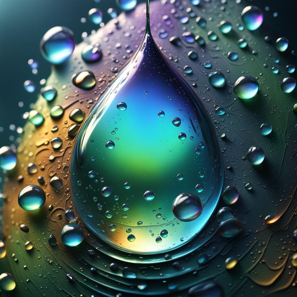 Iridescent Dew Drop Close-Up: Digital Matte Painting