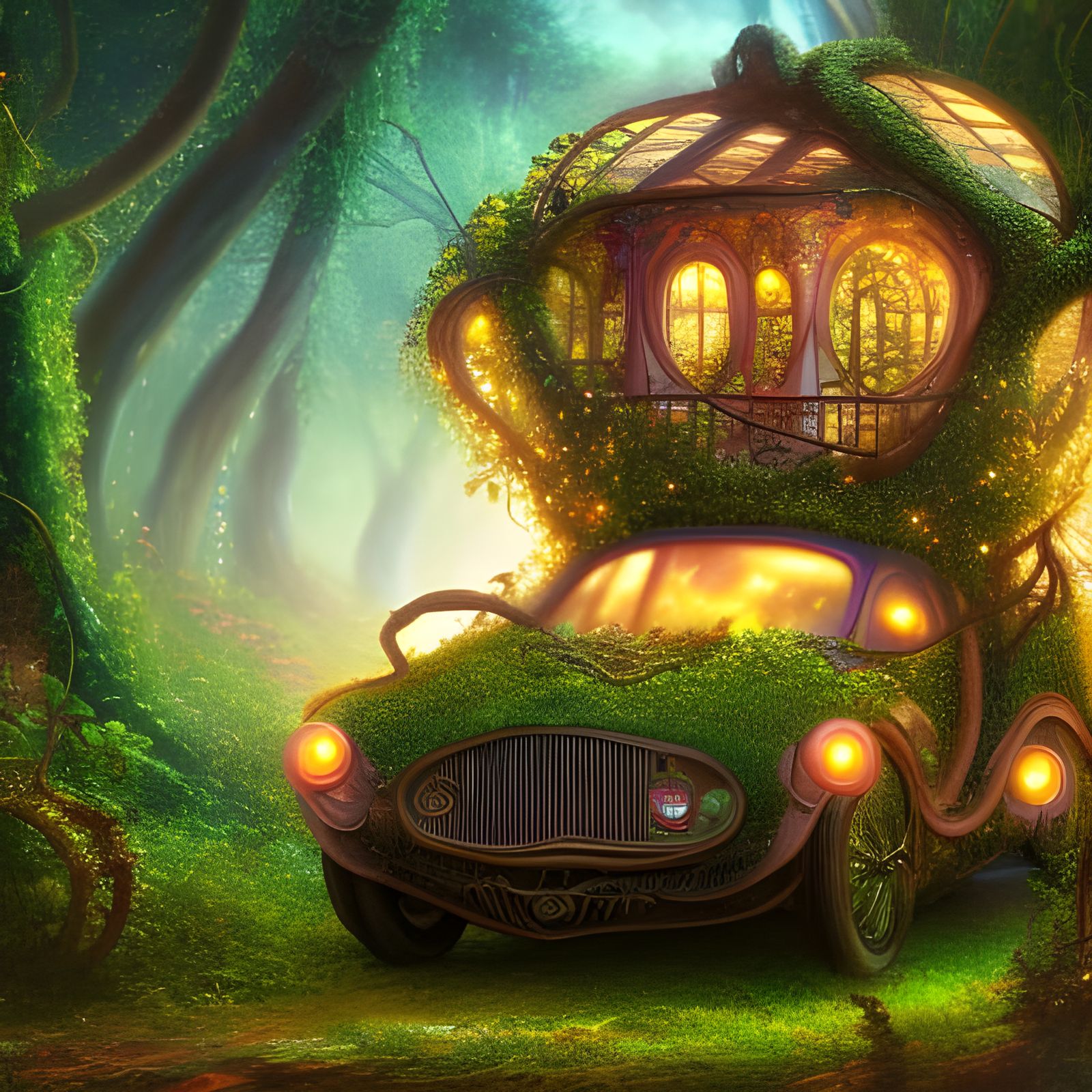 Enchanted Fairy Car in Whimsical Forest