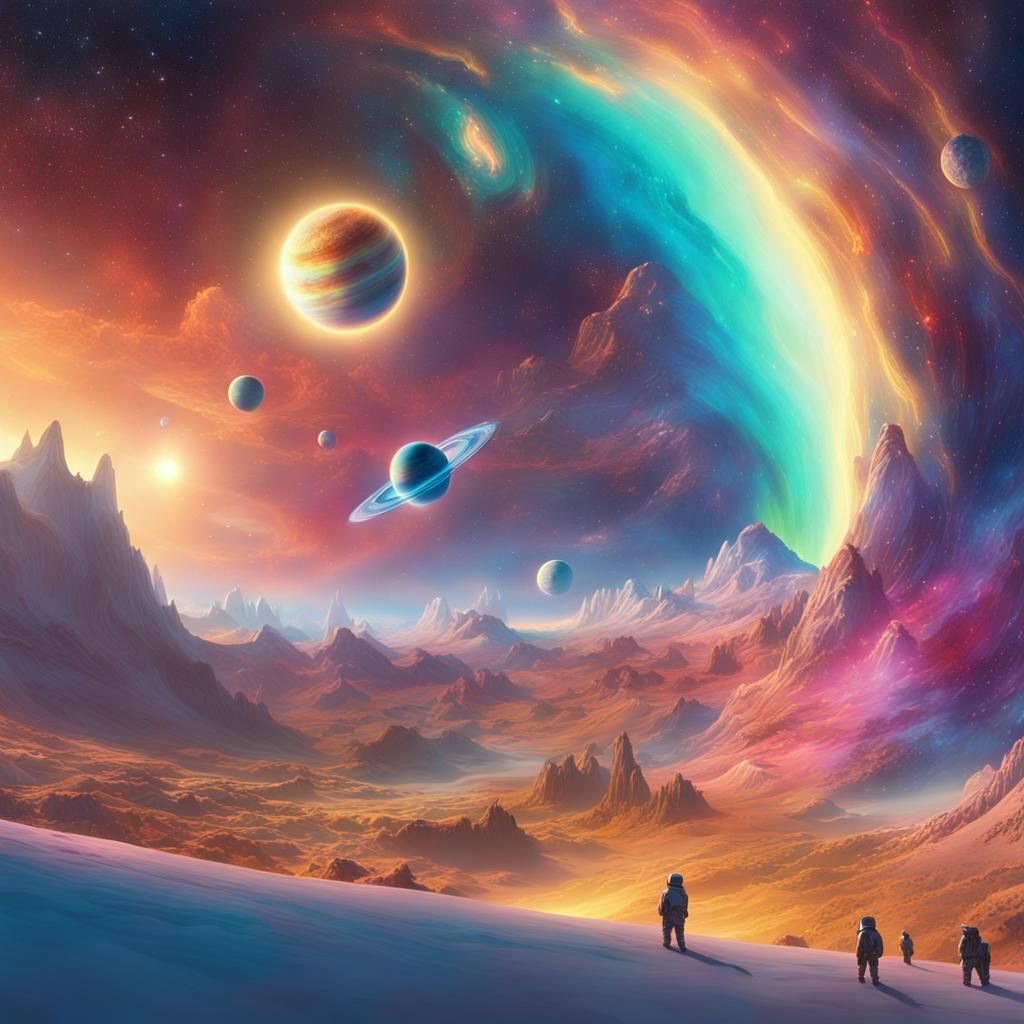 Astronauts Discover Angelic Giants in Dreamlike Expanse