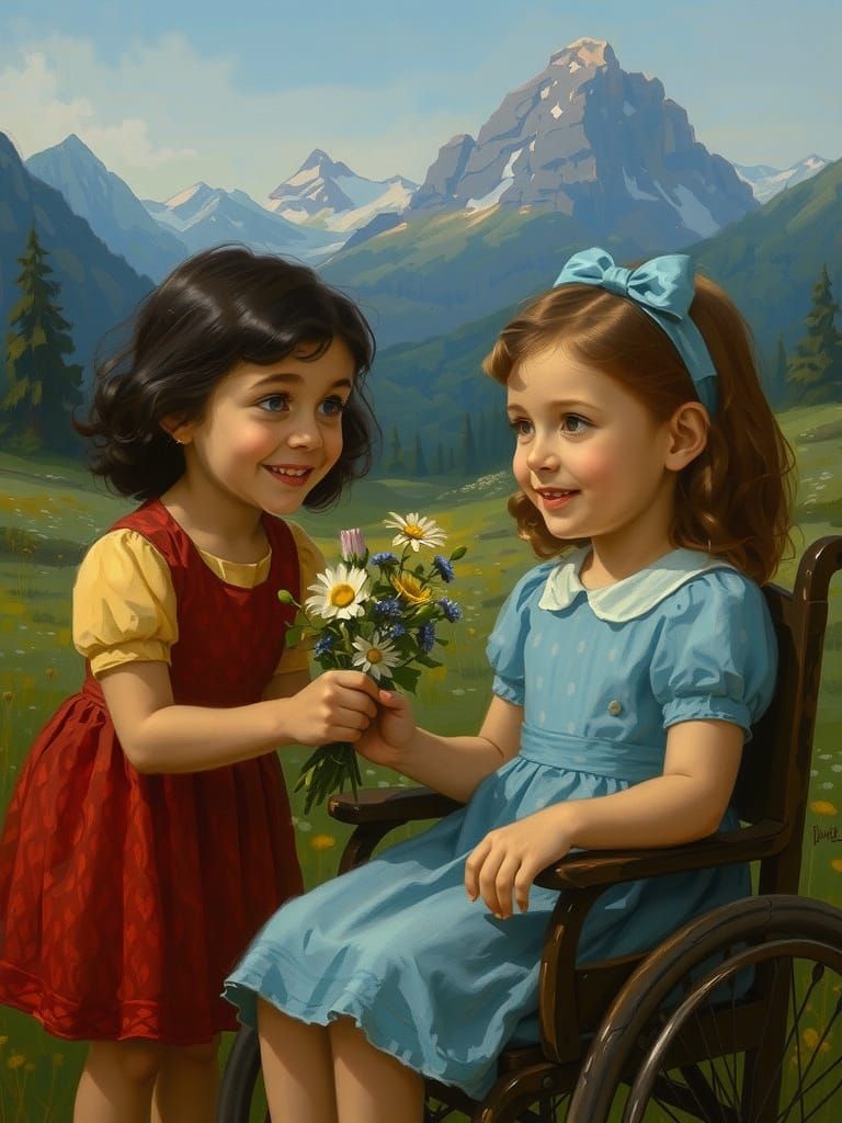 Girls in Vintage Dresses, Hyperrealistic Oil Painting