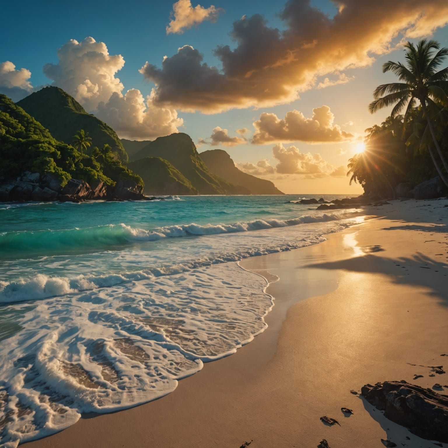 Caribbean Beach Sunrise: Digital Matte Painting