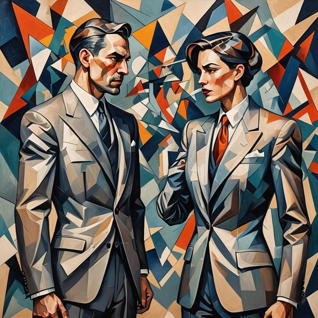 Aggressive Couple in Geometric Fauvism Style