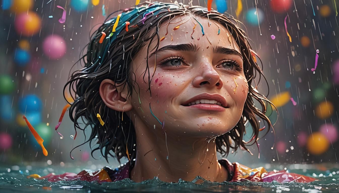Drowning in Birthday Rain: Hyperrealistic Splash Art