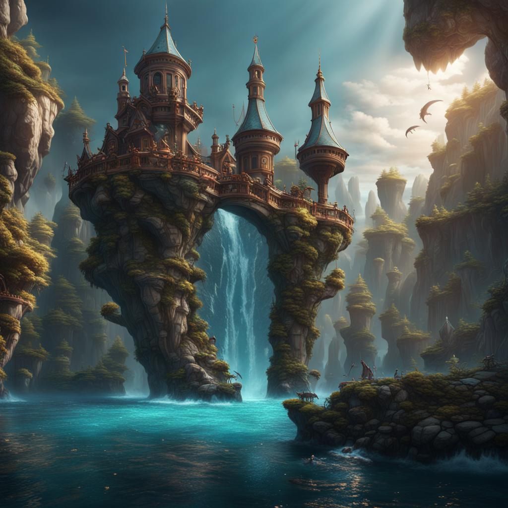 Exploding Book with Dolphin-Baby, Fantasy Concept Art