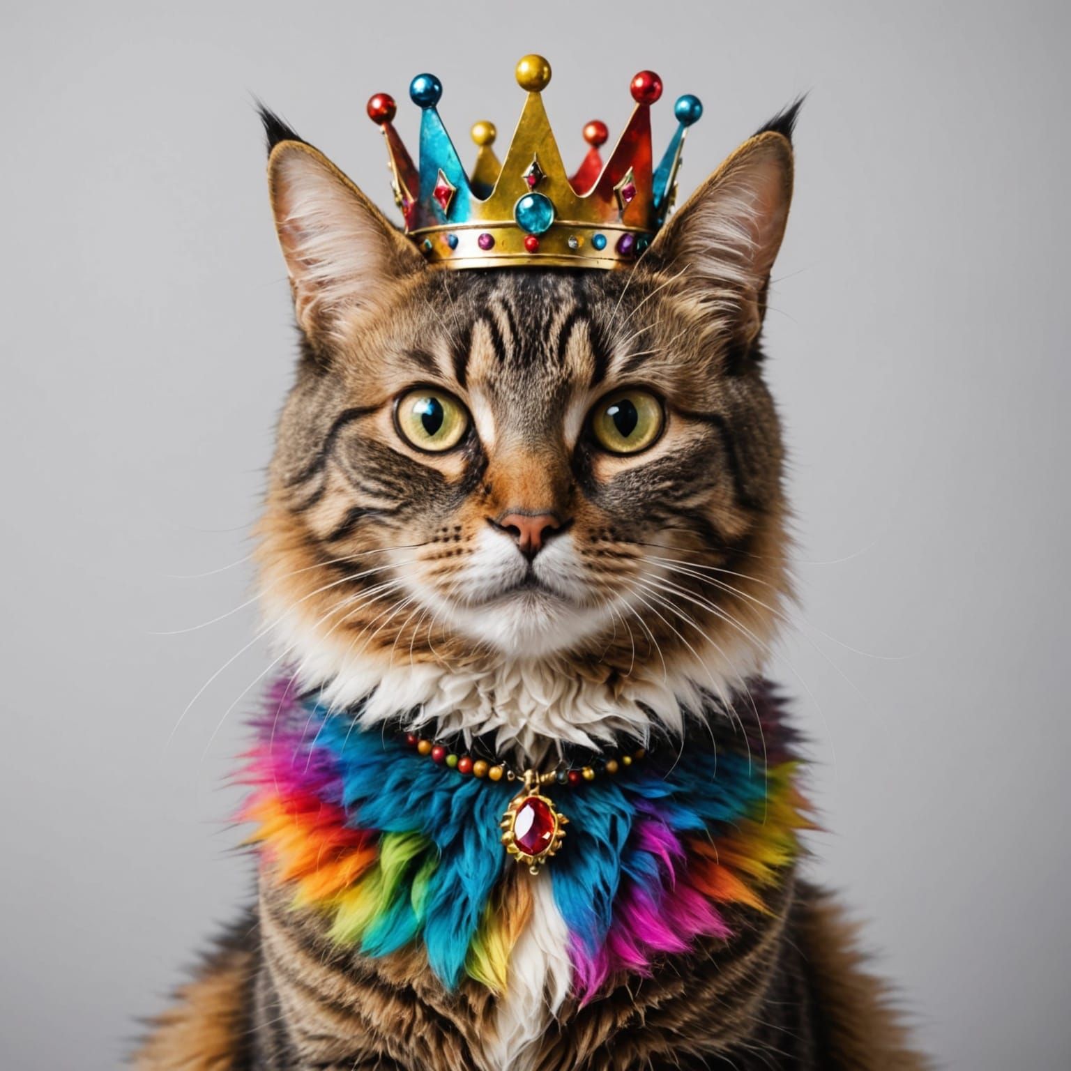 Magical Multi-Colored Cat with Crown