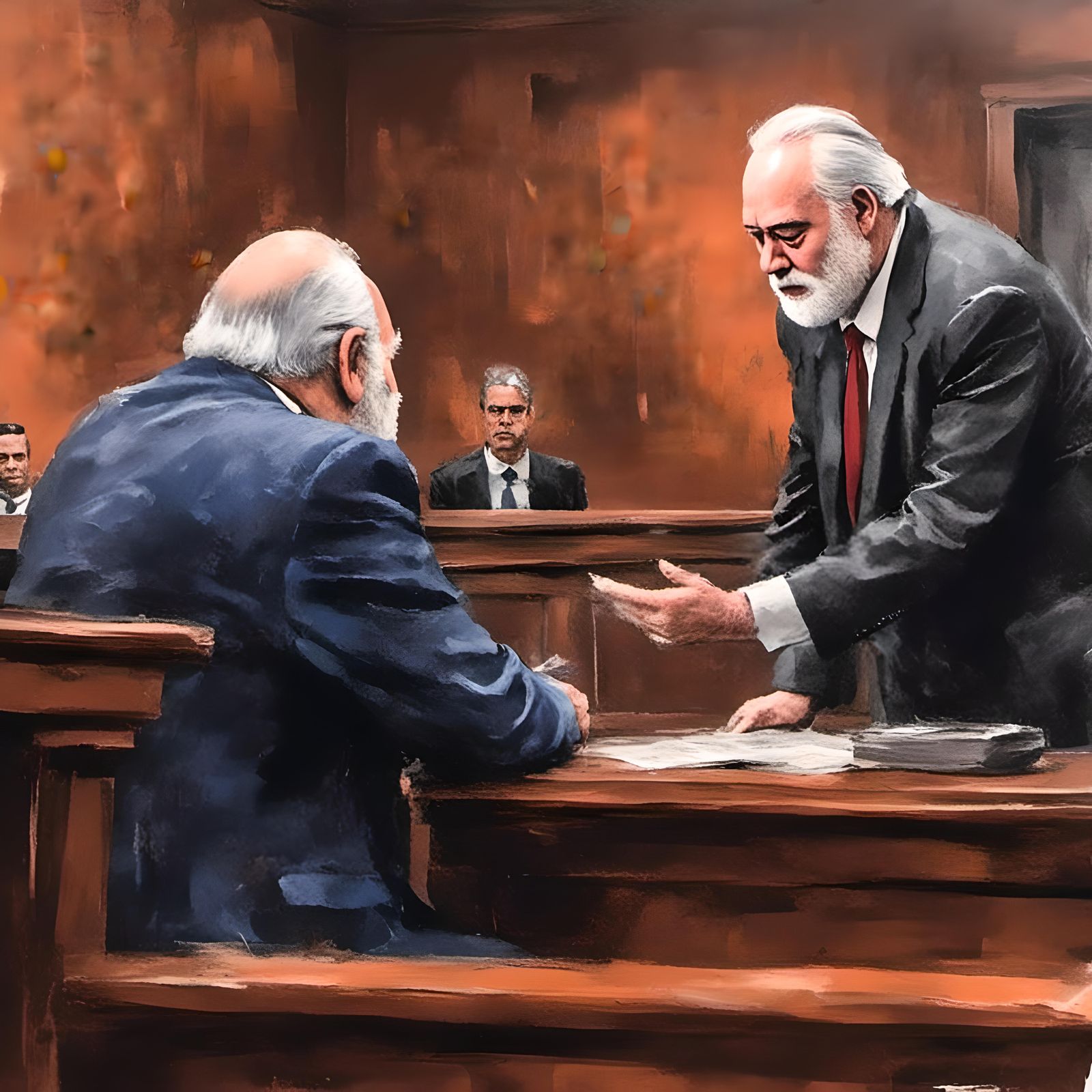 Hyperrealistic Lawyer Cross-Examining Defendant in Court
