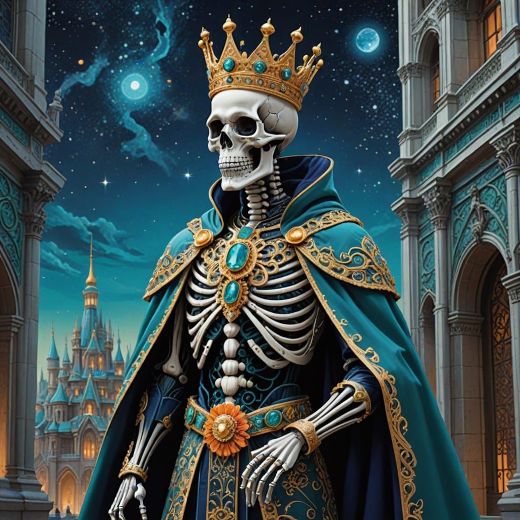 Regal Skeleton in Futuristic Palace Diorama