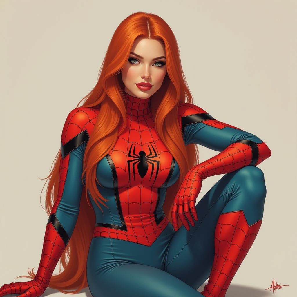 Spider-Woman in Art Nouveau Style with Realistic Textures