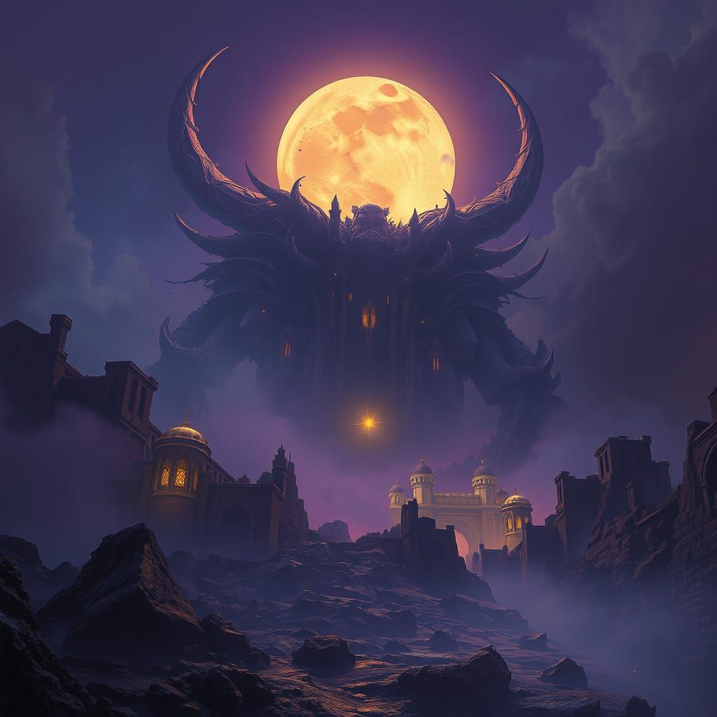 Dark Fantasy Dreamscape in Purple and Yellow