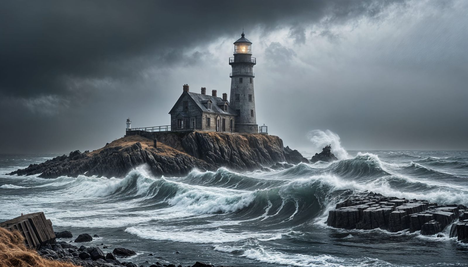 Majestic Lighthouse Overwhelmed by Visceral Winter Storm
