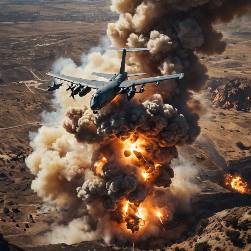 US Air Force Plane Drops Bombs over Battlefield