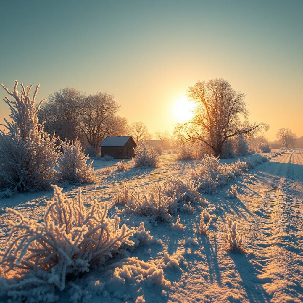 Sunlit Hoarfrost Landscape in Oisterwijk