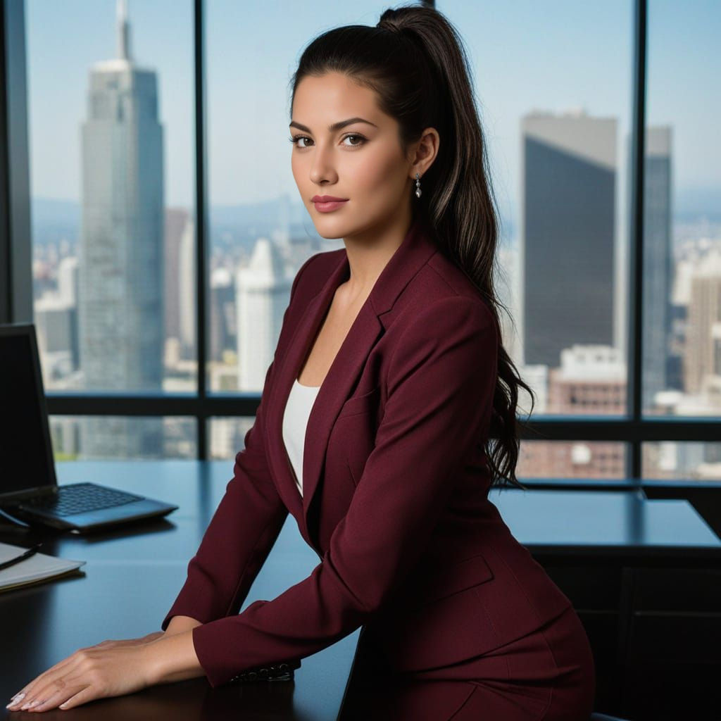 Elegant Hispanic Businesswoman in Skyscraper Office