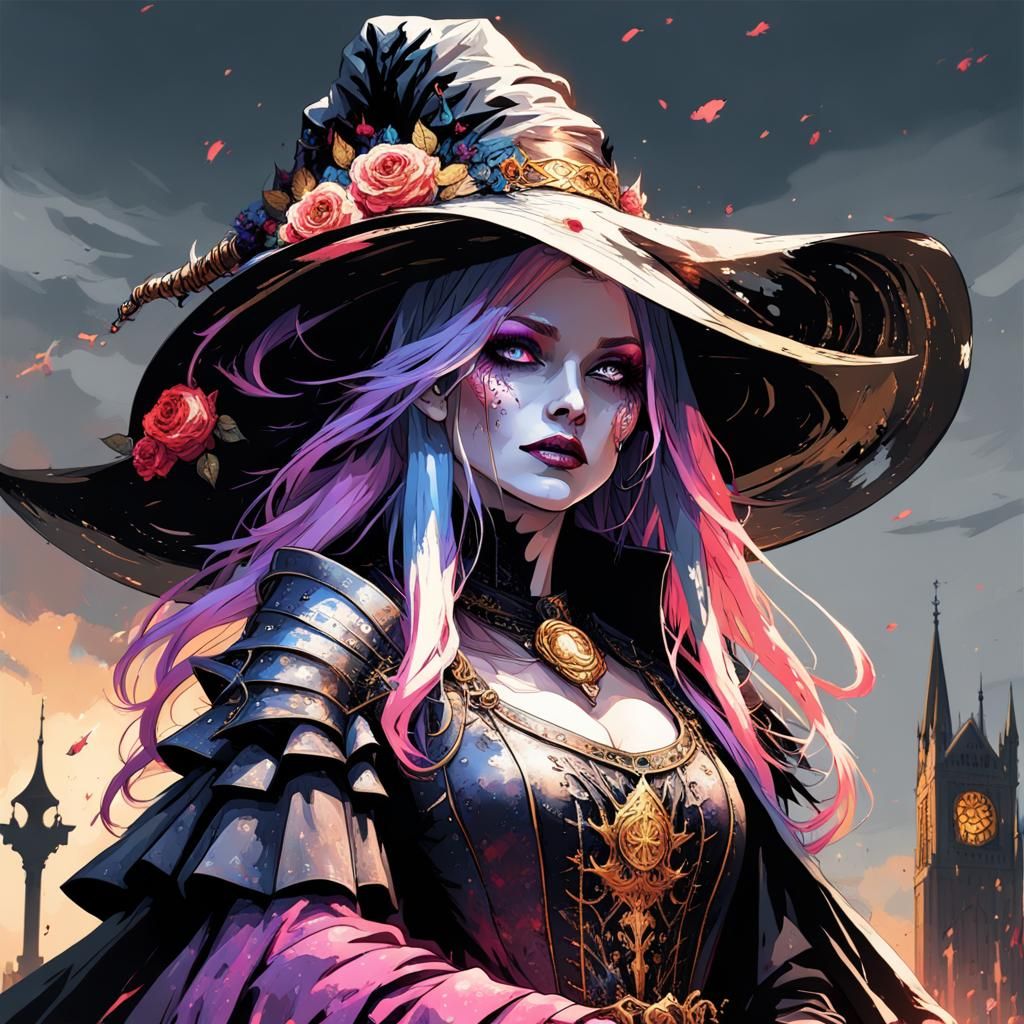 Pixel Art Witch Queen in Gothic Dark Fantasy Style