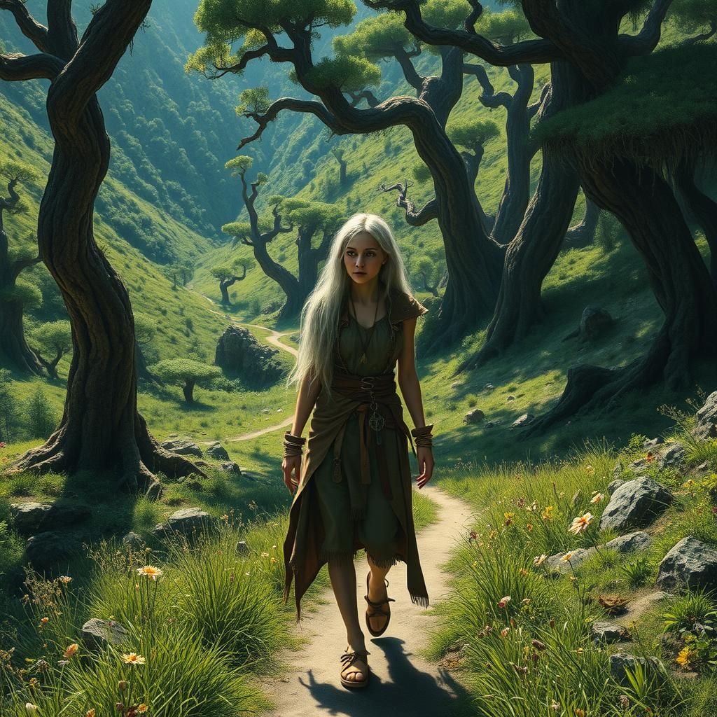 Surreal Valley Wanderer in Dreamlike Landscape