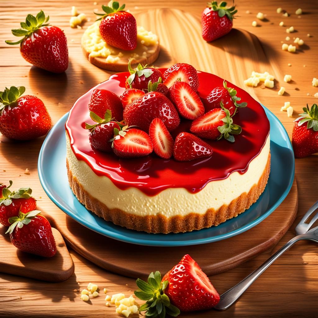 Hyperrealistic Strawberry Cheesecake Still Life