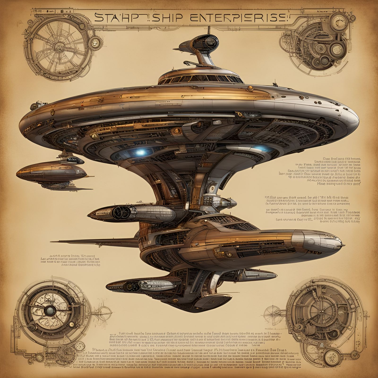 Starship Enterprise in Retro Steampunk 1950s Style