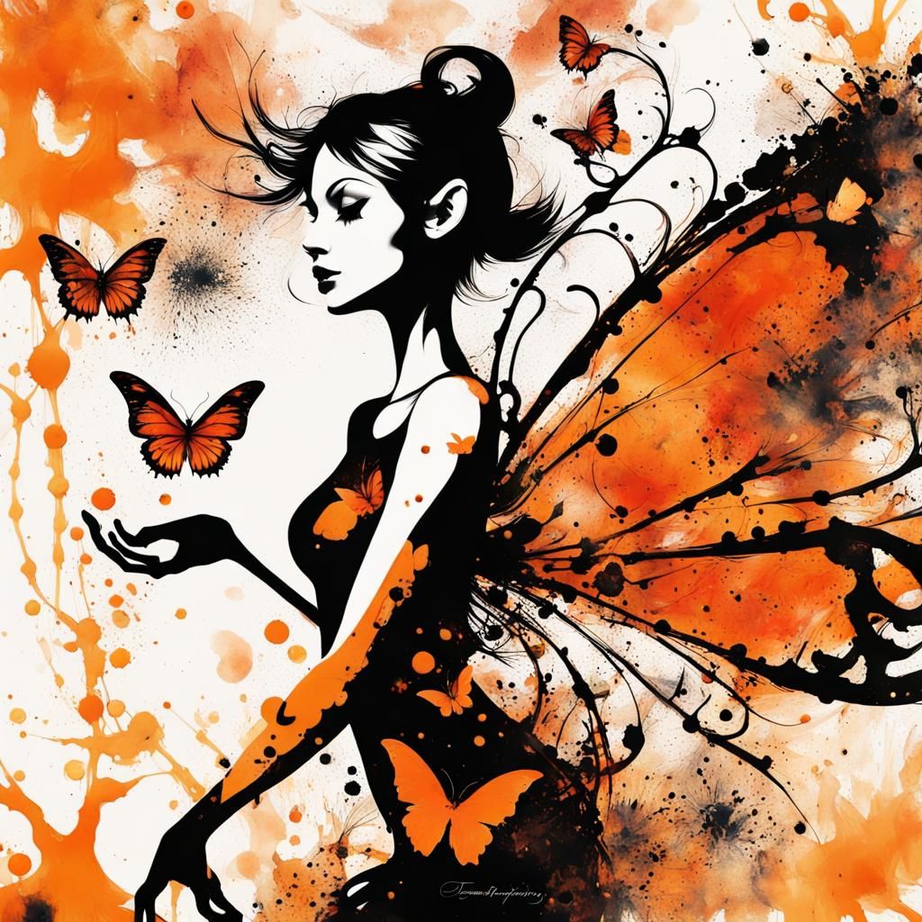 Ink Splatter Pixie with Butterfly Wings