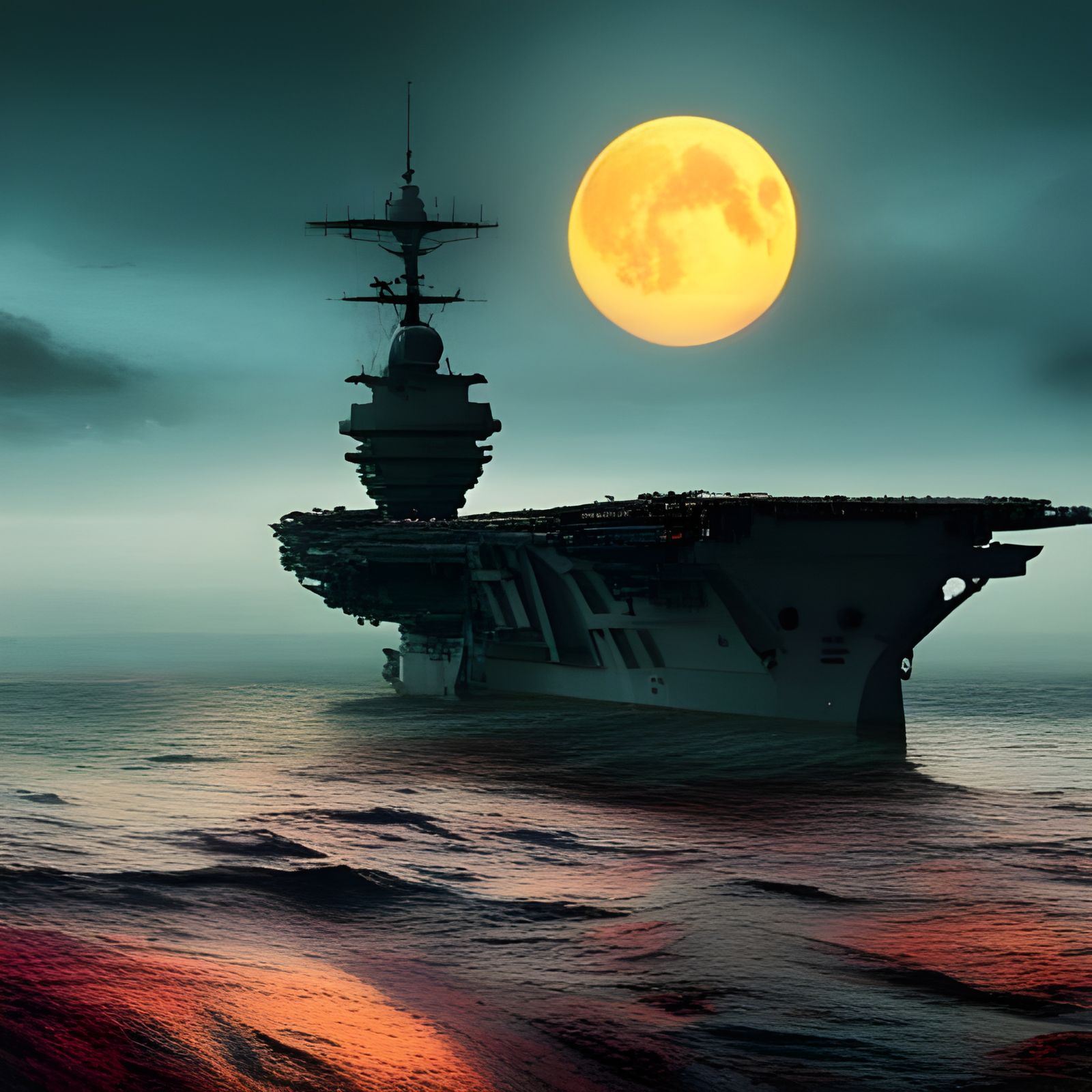 US Navy Carrier Under a Luminous Moon