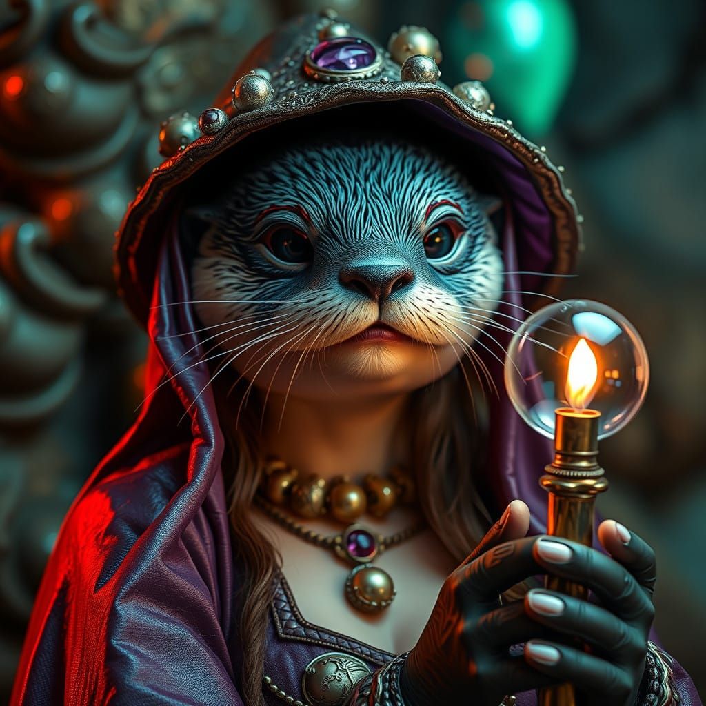 Burtonesque photorealistic digital metallic bubbles Otter te...