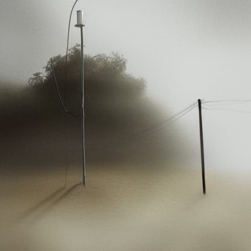Eerie Desert Telegraph Pole in Surreal Watercolour