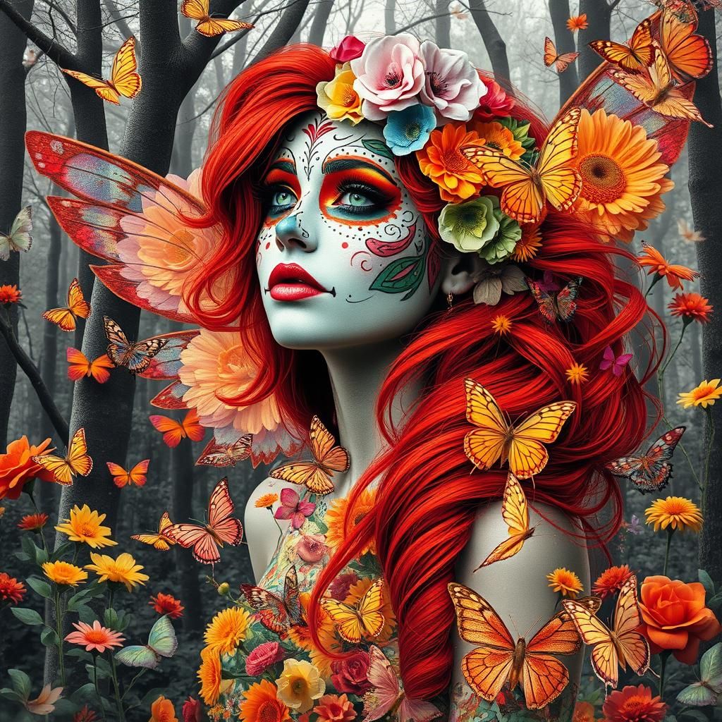 Day of the Dead Woman in Surreal Dreamscape