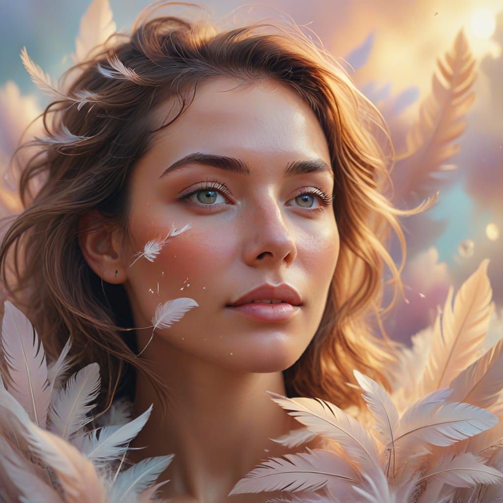 Dreamy Portrait in Vibrant Pastel Hues with Soft Focus and G...