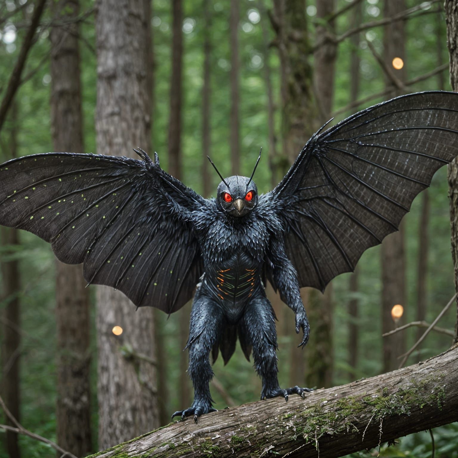 Mothman in Whimsical Forest Habitat