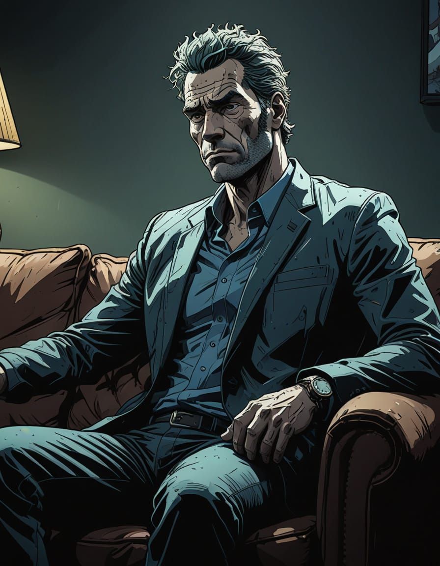 Dejected BoJack Horseman in Moody Film Noir Comic Book Art