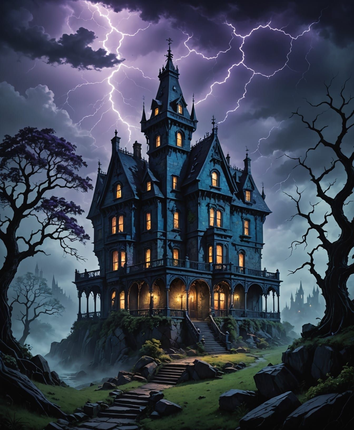 Gothic Haunted Mansion in Dark Fantasy Art Style