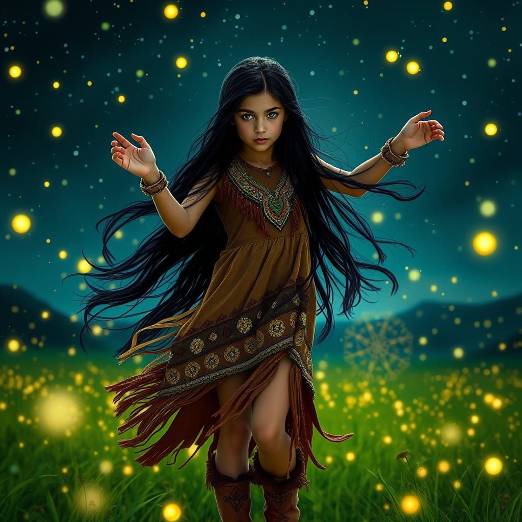 Ethereal Fantasy Girl in Lush Green Meadow