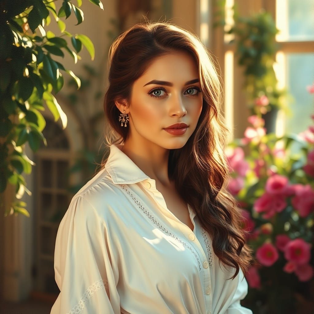 Romantic Woman in Lush Garden Setting