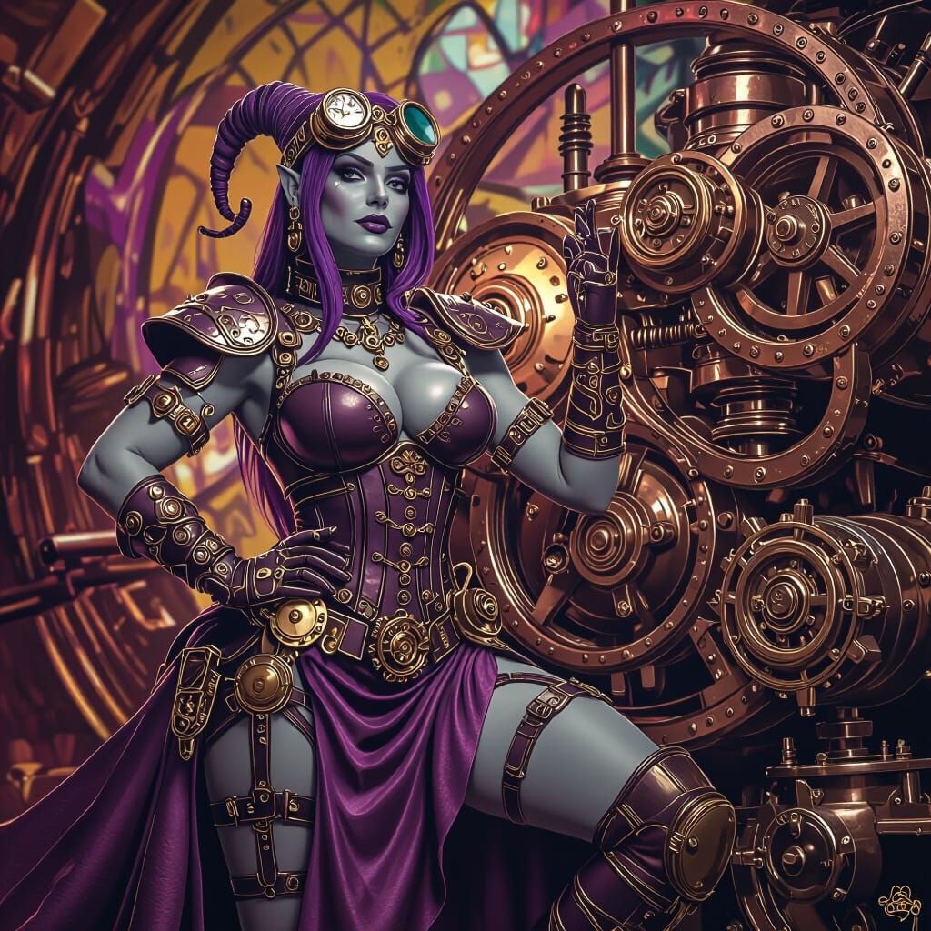 Drow Muscle Mommy in Steampunk Style