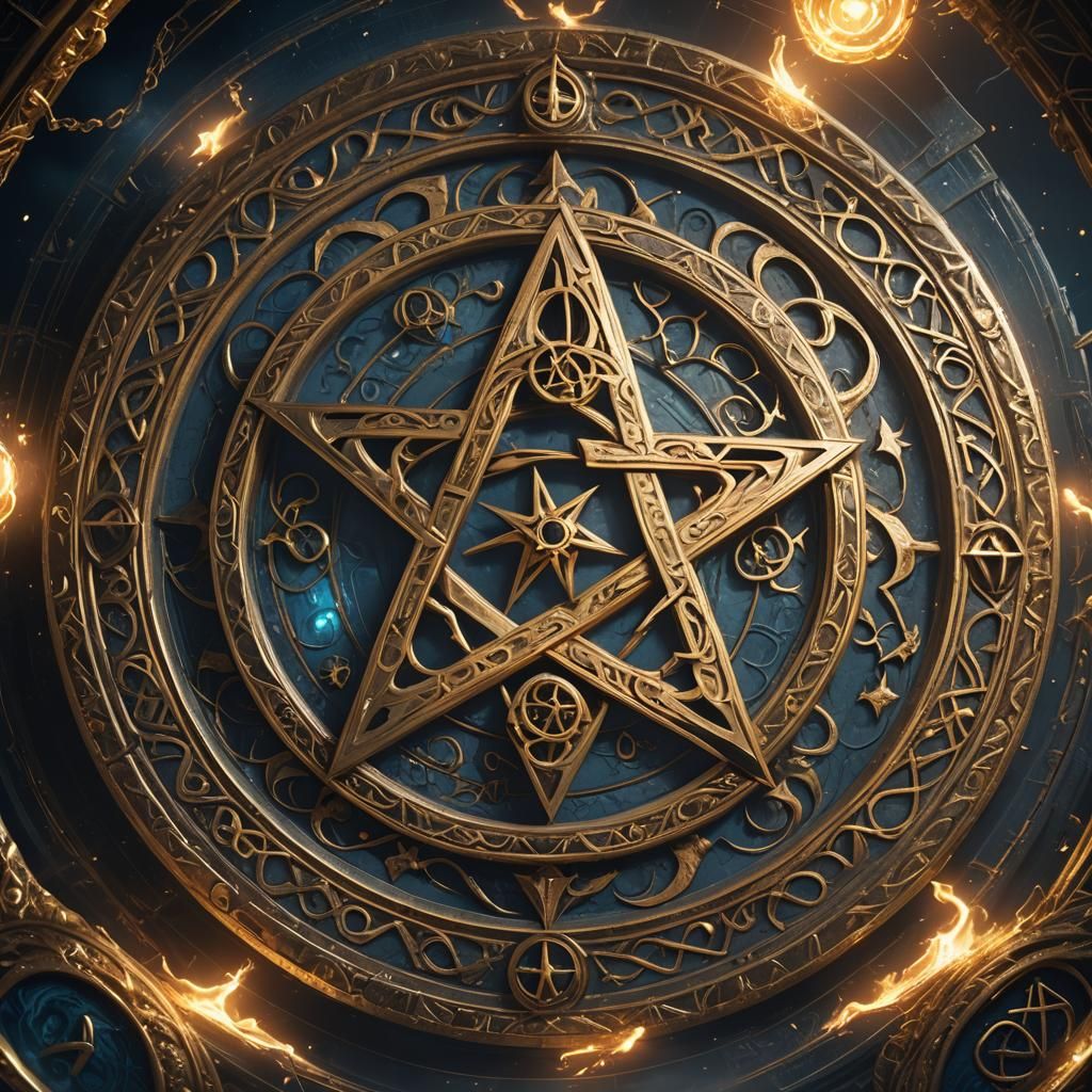 Ornate Pentacle Seals Spirits in Dystopian Fantasy