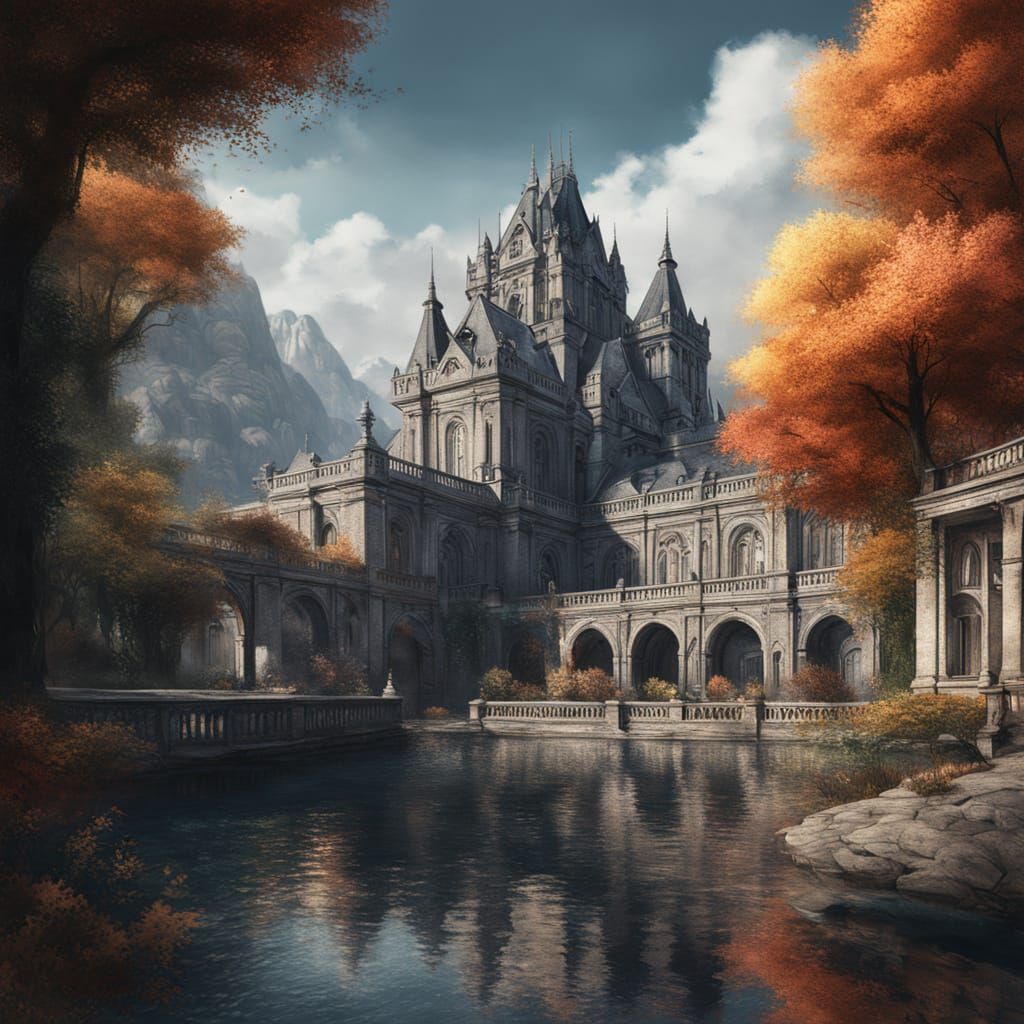 Ornate Veranda in Impressionist Gouache Style