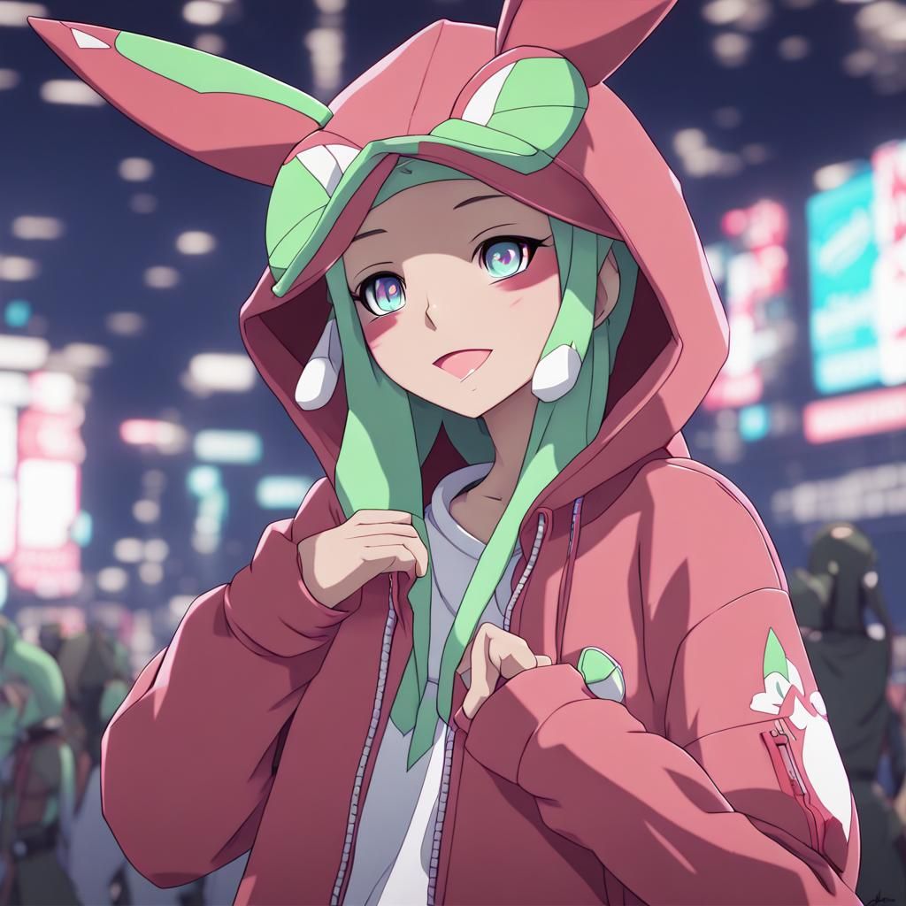 Anime Girl in Lurantis Hoodie Illustration